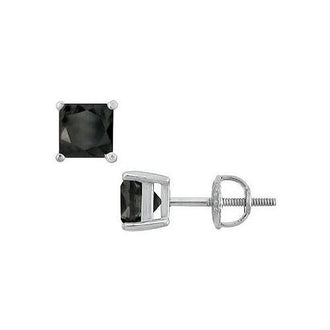 14K White Gold Prong Set Square Onyx Stud Earrings 4.00 CT TGW.