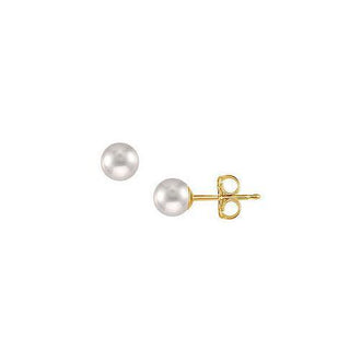 Akoya Cultured Pearl Stud Earrings : 14K Yellow Gold  5 MM