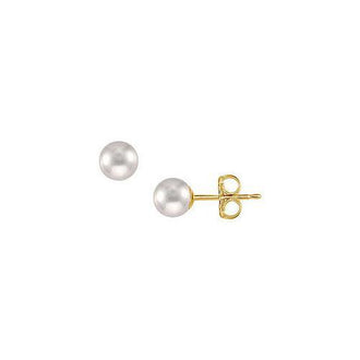 Akoya Cultured Pearl Stud Earrings : 14K Yellow Gold  6 MM