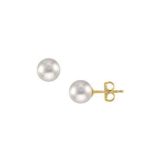 Akoya Cultured Pearl Stud Earrings : 14K Yellow Gold  10 MM