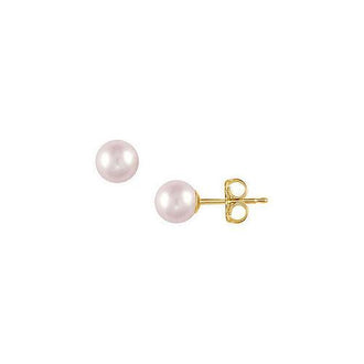 Akoya Cultured Pearl Stud Earrings : 14K Yellow Gold  7 MM