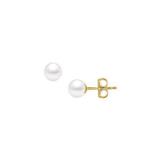 Akoya Cultured Pearl Stud Earrings : 14K Yellow Gold  6 MM