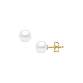 Akoya Cultured Pearl Stud Earrings : 14K Yellow Gold  10 MM