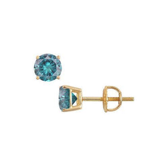 14K Yellow Gold : Blue Diamond Stud Earrings 0.50 CT TDW