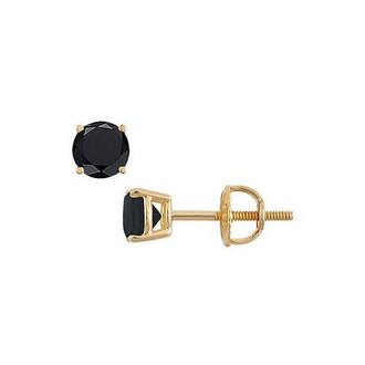 14K Yellow Gold : Round Black Diamond Stud Earrings  1.50 CT. TW.