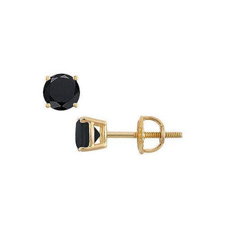 14K Yellow Gold : Round Black Diamond Stud Earrings  2.00 CT. TW.