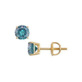 14K Yellow Gold : Blue Diamond Stud Earrings 2.00 CT TDW