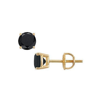 14K Yellow Gold : Round Black Diamond Stud Earrings  3.00 CT. TW.