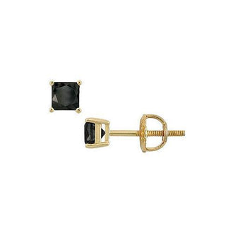 14K Yellow Gold : Princess Cut Black Diamond Stud Earrings  0.50 CT. TW.