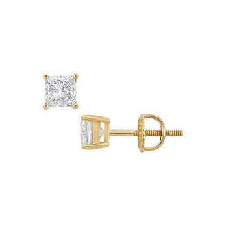 14K Yellow Gold : Princess Cut Diamond Stud Earrings  0.75 CT. TW.