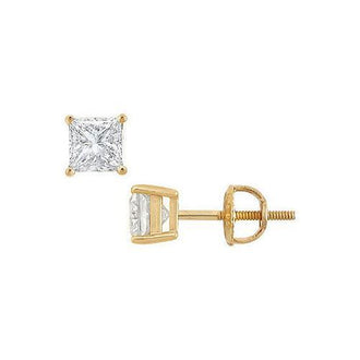 14K Yellow Gold : Princess Cut Diamond Stud Earrings  1.25 CT. TW.