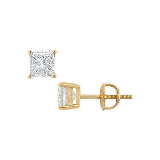 14K Yellow Gold : Princess Cut Diamond Stud Earrings  1.50 CT. TW.