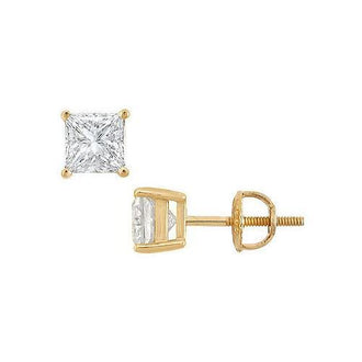 14K Yellow Gold : Princess Cut Diamond Stud Earrings  2.00 CT. TW.