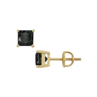 14K Yellow Gold : Princess Cut Black Diamond Stud Earrings  4.00 CT. TW.