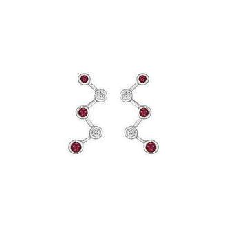 Ruby and Diamond Earrings : 14K White Gold - 1.00 CT TGW