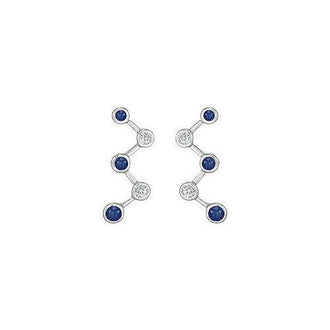 Blue Sapphire and Diamond Earrings : 14K White Gold - 1.00 CT TGW