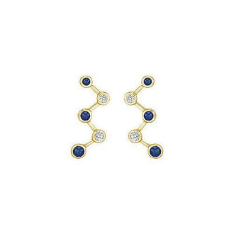 Blue Sapphire and Diamond Earrings : 14K Yellow Gold - 1.00 CT TGW