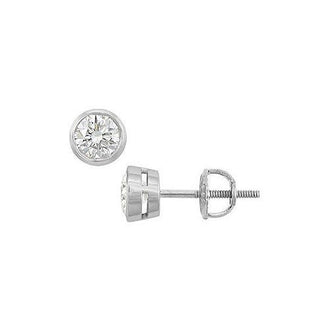 18K White Gold : Bezel-Set Round Diamond Stud Earrings  0.50 CT. TW.