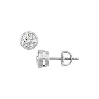 18K White Gold : Bezel Set Round Diamond Stud Earrings  1.00 CT. TW.