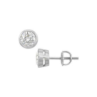 18K White Gold : Bezel Set Round Diamond Stud Earrings  1.50 CT. TW.