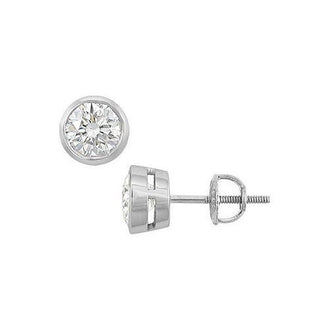 18K White Gold : Bezel Set Round Diamond Stud Earrings  2.00 CT. TW.