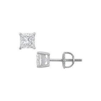 18K White Gold : Princess Cut Diamond Stud Earrings  0.10 CT. TW.