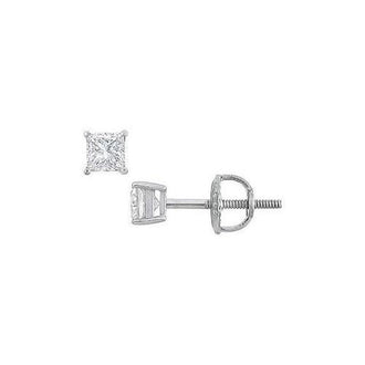 18K White Gold : Princess Cut Diamond Stud Earrings  0.25 CT. TW.