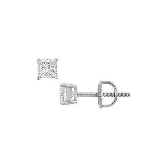 18K White Gold : Princess Cut Diamond Stud Earrings  0.33 CT. TW.