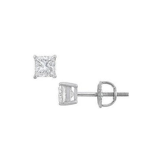 18K White Gold : Princess Cut Diamond Stud Earrings  0.50 CT. TW.