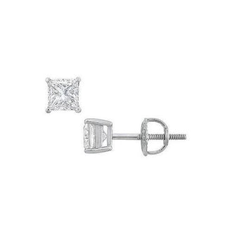 18K White Gold : Princess Cut Diamond Stud Earrings  0.75 CT. TW.