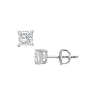 18K White Gold : Princess Cut Diamond Stud Earrings  1.25 CT. TW.