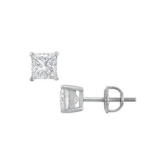 18K White Gold : Princess Cut Diamond Stud Earrings  1.50 CT. TW.