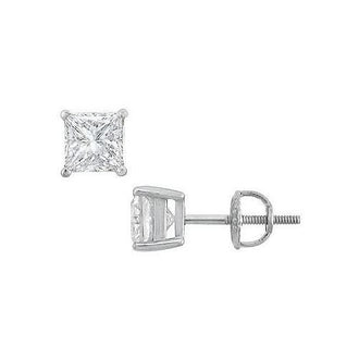 18K White Gold : Princess Cut Diamond Stud Earrings  2.00 CT. TW.