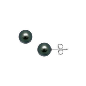 Tahitian Pearl Stud Earrings : 18K White Gold  12 MM