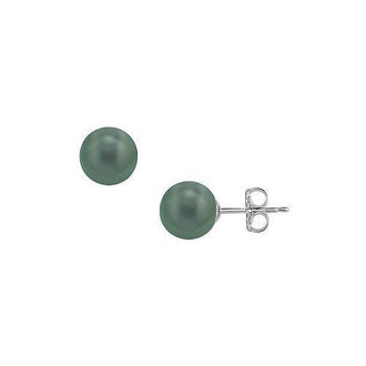 Tahitian Pearl Stud Earrings : 18K White Gold  12 MM