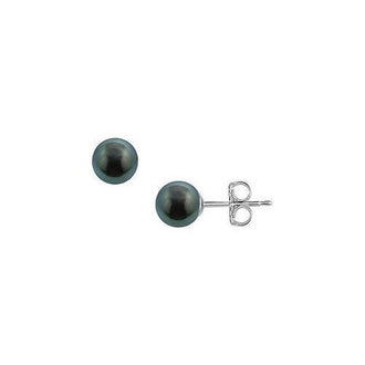 Tahitian Pearl Stud Earrings : 18K White Gold  8 MM