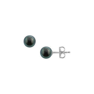 Tahitian Pearl Stud Earrings : 18K White Gold  9 MM