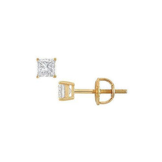 18K Yellow Gold : Princess Cut Diamond Stud Earrings  0.25 CT. TW.