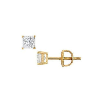 18K Yellow Gold : Princess Cut Diamond Stud Earrings  0.33 CT. TW.