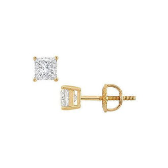 18K Yellow Gold : Princess Cut Diamond Stud Earrings  0.50 CT. TW.