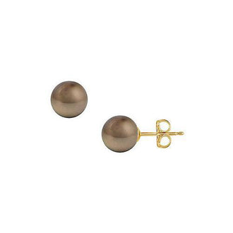 Tahitian Pearl Stud Earrings : 18K Yellow Gold  12 MM