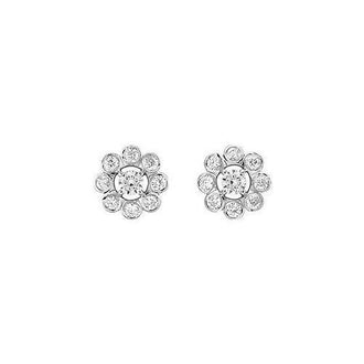 Diamond Flower Earrings : 14K White Gold - 0.75 CT Diamonds