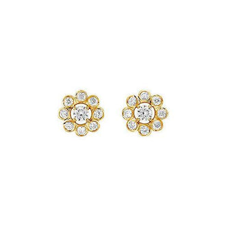 Diamond Flower Earrings : 14K Yellow Gold - 0.75 CT Diamonds