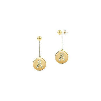 Diamond Breast Cancer Awareness Ribbon Disc Earrings : 14K Yellow Gold - 0.33 CT Diamonds