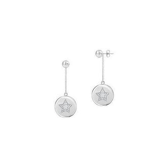 Diamond Star Disc Earrings : 14K White Gold - 0.30 CT Diamonds