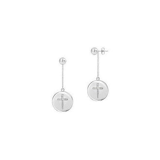 Diamond Cross Earrings : 14K White Gold - 0.25 CT Diamonds