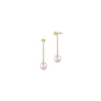 Pink Akoya Cultured Pearl Earrings : 14K Yellow Gold  7 MM