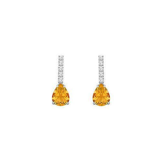 Diamond and Citrine Earrings : 14K White Gold - 1.25 CT TGW