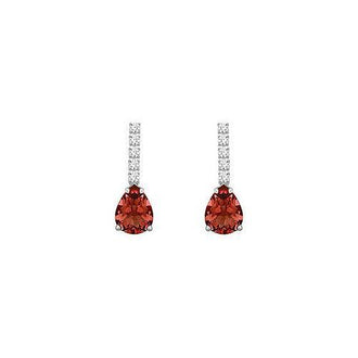 Diamond and Garnet Earrings : 14K White Gold - 1.25 CT TGW