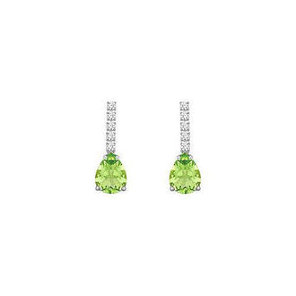 Diamond and Peridot Earrings : 14K White Gold - 1.25 CT TGW